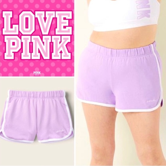 Victoria’s Secret PINK Lilac Purple 2.5” Curved Hem Sweat Shorts Script Logo XS - Picture 1 of 12